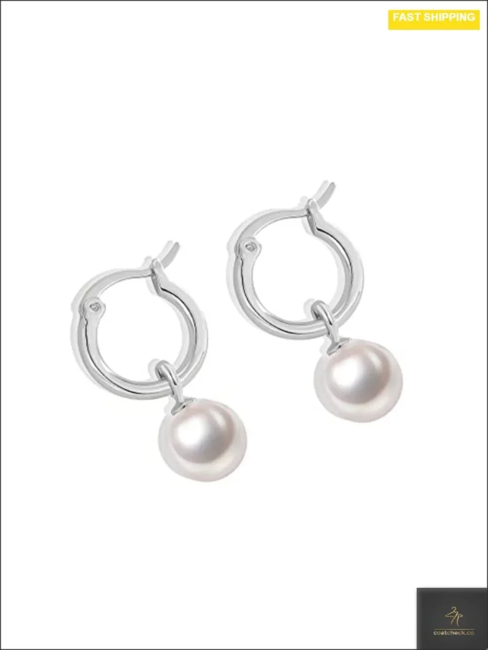 14K Gold White Gold Plated Minimalist Pearl Hoop Earrings Huggies Dangle